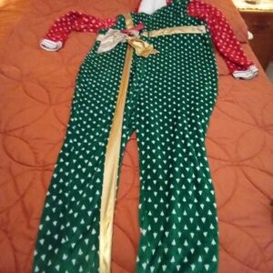 Festive Green and Red Jumpsuit with Gold Accents Size 2xl